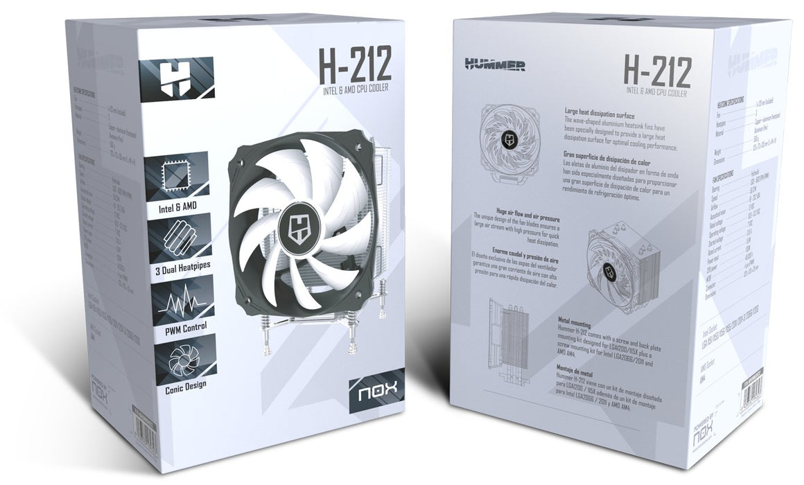EAN 8436532164323 - NOX Hummer H-212 Procesador Enfriador 12 cm Aluminio, Negro, Blanco 1 pieza(s) imagen 6