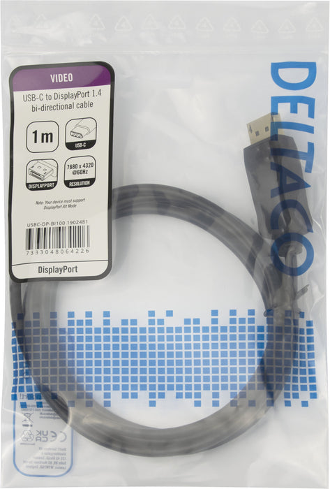 EAN 7333048064226 - Deltaco USBC-DP-BI100 cable DisplayPort 1 m Negro imagen 3