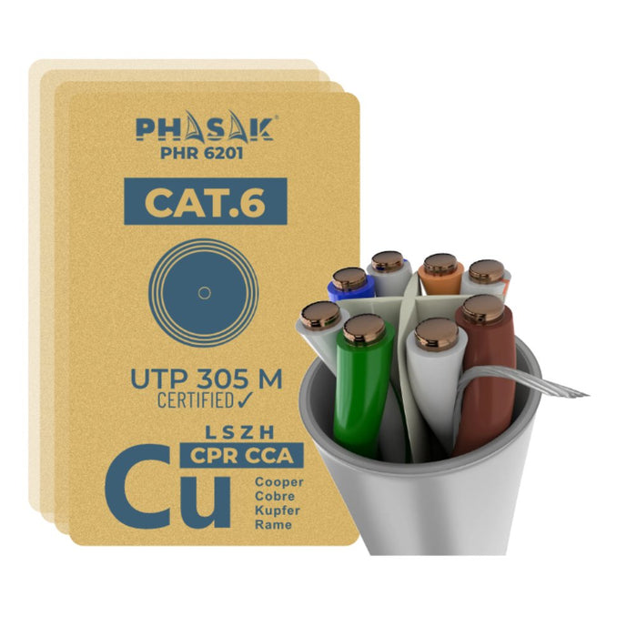 EAN 5605922001224 - Phasak Bobina cable UTP Cat. 6 solido CU (CPR Cca) AWG24 Fluke LSZH 305 m cable de red Cat6 U/UTP (UTP) imagen 4