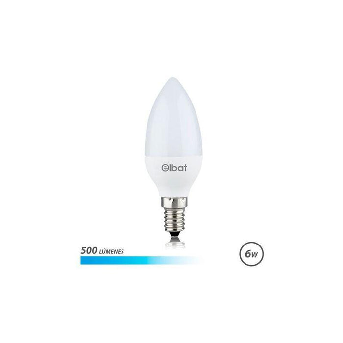 Elbat Bombilla Led C37 6w 500lm E14 Luz Fria - Ahorro De Energia - Larga Vida Util - Facil Instalacion - Color Blanco