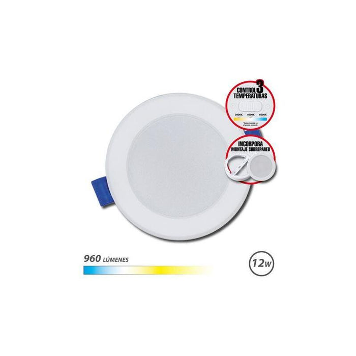 Elbat Downlight Circular 12w - 960lm - Selector 3 Temperaturas + Sobrepared - Blanco