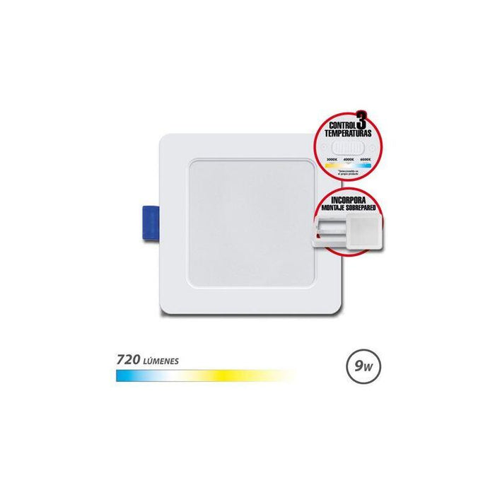 Elbat Downlight Cuadrado 9w - 720lm - Selector 3 Temperaturas + Sobrepared - Blanco