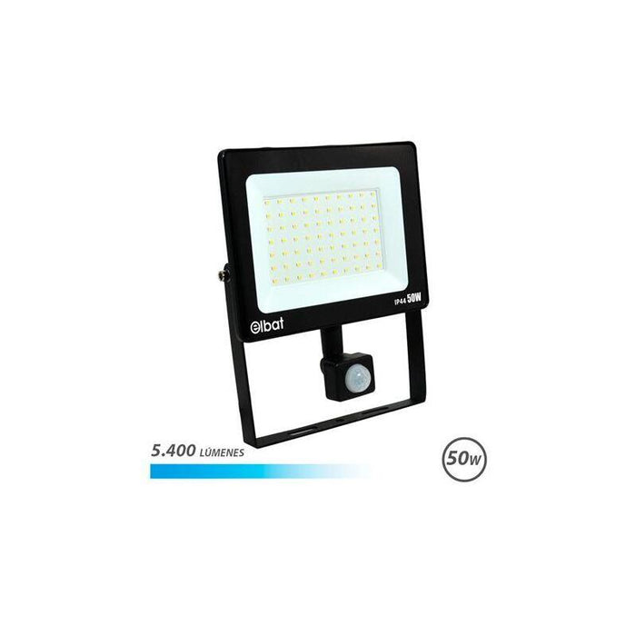 Elbat Foco Led 50w - Lumenes: 5400 - Sensor De Movimiento - 6.500k Luz Fria Angulo 120º  Ip44 - Distancia Deteccion De Movimiento: 5 A 12 Metros