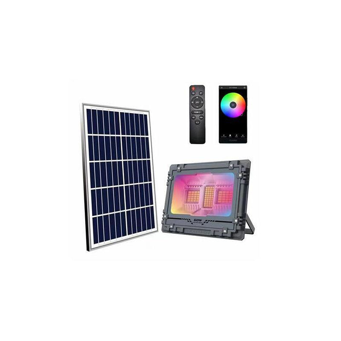 Elbat Foco Solar Led Rgb 60w - 515lm - Bluetooth - Bateria 5v/6ah - Control Remoto - Ip67