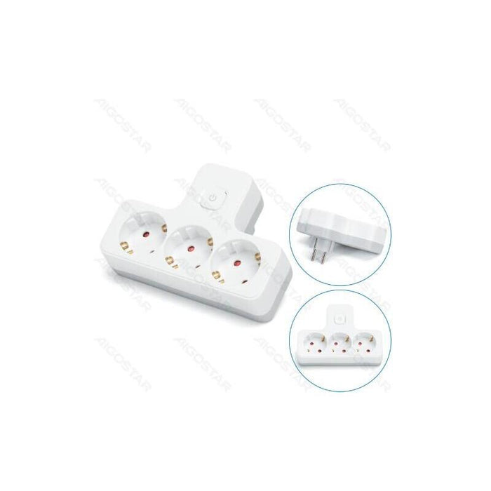Enchufe De Conversion Aleman 1 A 3 16a Con Interruptor Blanco/Gris Aigostar
