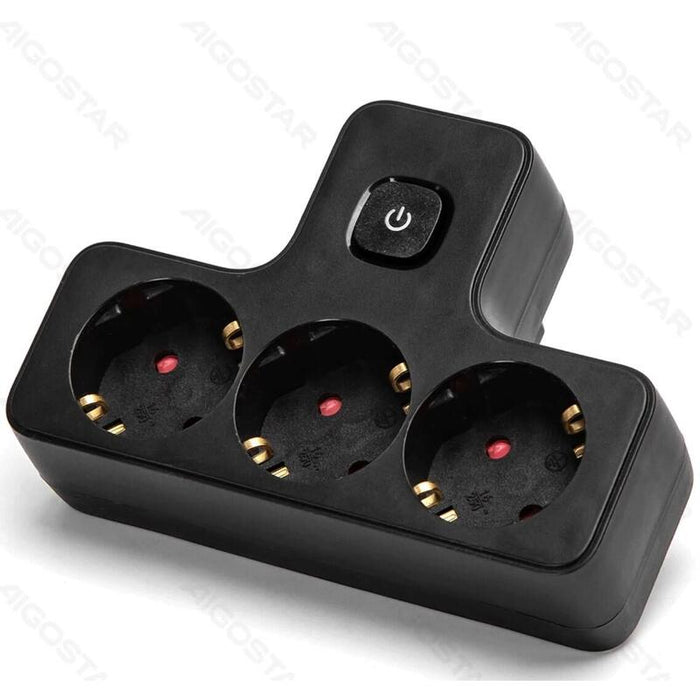 Enchufe De Conversion Aleman 1 A 3 16a Con Interruptor Negro Aigostar