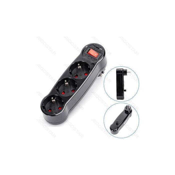 Enchufe De Conversion Aleman 1 A 3 16a Con Interruptor Negro Aigostar