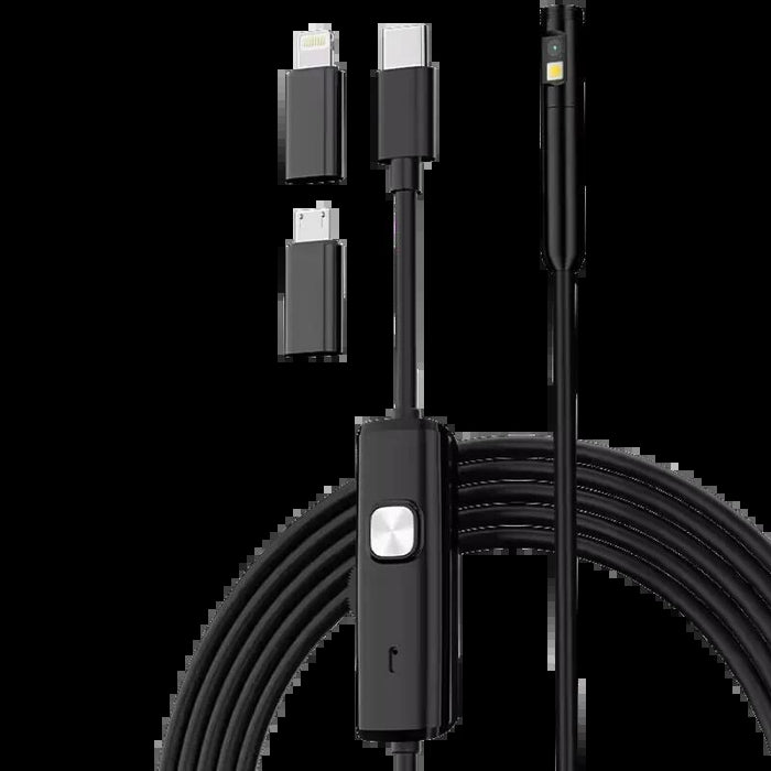 Endoscopio 8mm Dual Lens (Lightning/Usb-C/Microusb)  Hard Cable  3.5 M