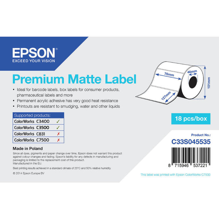 Epson Premium Matte Label 76x127mm 265 Etiketten Die-Cut
