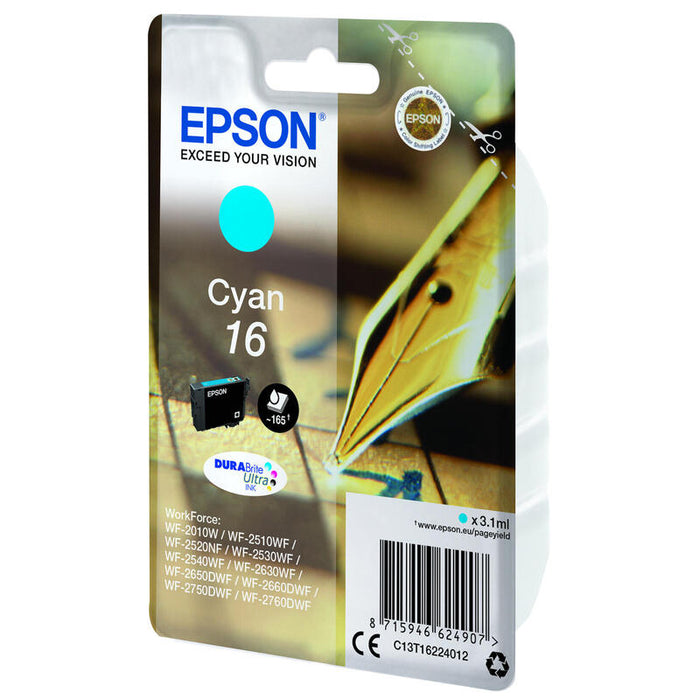 Epson Tinta Original T1632 Cyan Para Impresora Wf-2010w/Wf-2510wf/Wf-2520nf/Wf-2530wf/Wf-2540wf