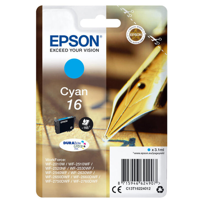 Epson Tinta Original T1632 Cyan Para Impresora Wf-2010w/Wf-2510wf/Wf-2520nf/Wf-2530wf/Wf-2540wf