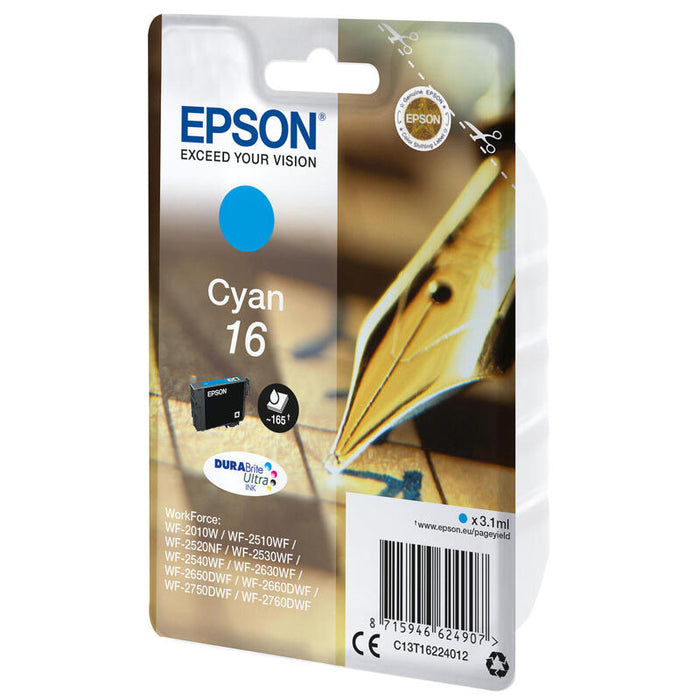 Epson Tinta Original T1632 Cyan Para Impresora Wf-2010w/Wf-2510wf/Wf-2520nf/Wf-2530wf/Wf-2540wf