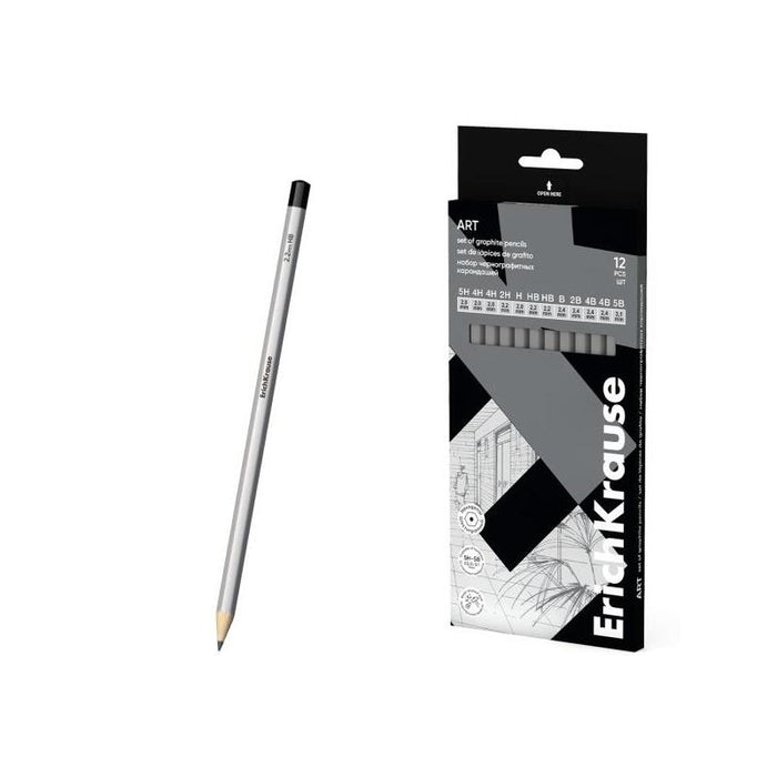 Erichkrause Art Pack De 12 Lapices De Grafito - Durezas Surtidas 5h-5b - Cuerpo Hexagonal - Pegado Completo De La Mina