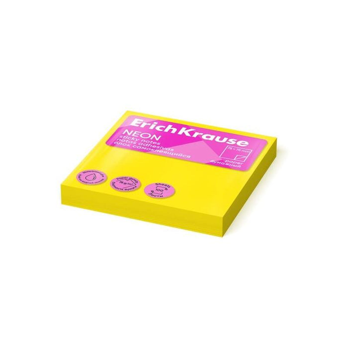 Erichkrause Bloc De 100 Notas Adhesivas 75x75mm - Removibles - Amarillo Neon