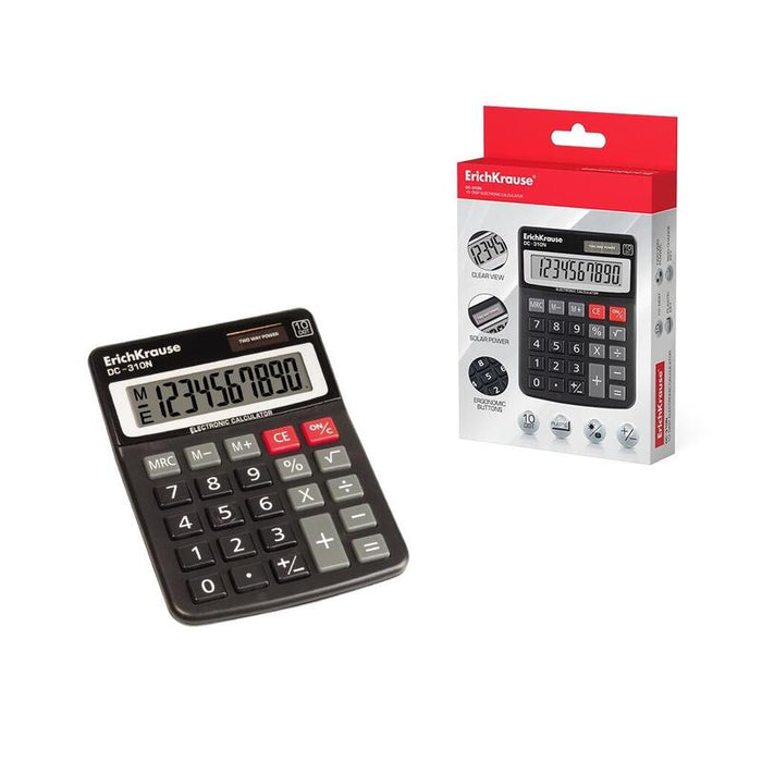 Erichkrause Calculadora Electronica De Sobremesa De 10 Digitos - Pantalla Lcd De 8 Digitos - Funciones De Calculo Avanzadas - Color Negro