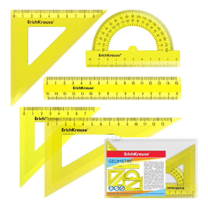 Erichkrause Conjunto De Geometria Pequeño - Regla De 15 Cm - Escuadra De 7 Cm/45º, 9 Cm/45º, 13 Cm/60º - Transportador De 180º/10 Cm - Color Azul