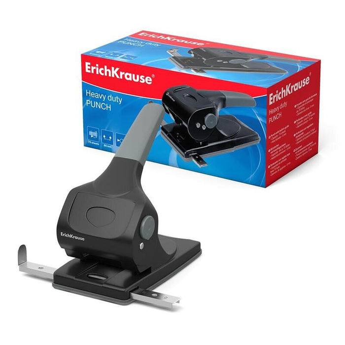 Erichkrause Perforadora Pesada - Perfora Hasta 70 Hojas - Mecanismo De Acero De Alta Calidad - Garantia De 2 Años - Color Negro