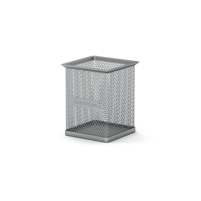 Erichkrause Portalapices Cuadrado Compass Classic - Organizacion Comoda En El Escritorio - Material Calado Ligero - Color Plata