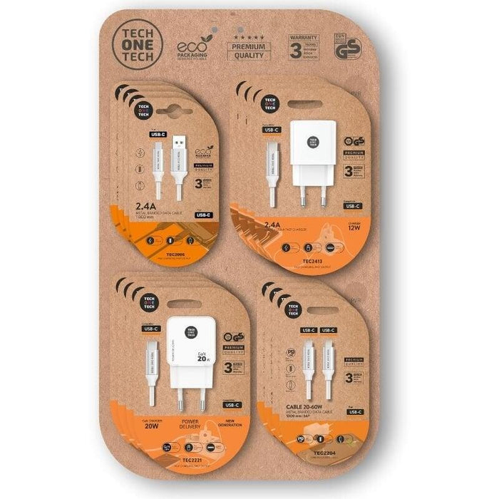 Expositor De Cargadores Gan Y Cables Tech One Tech Eko 400801 4 Ganchos Incluye 16 Productos