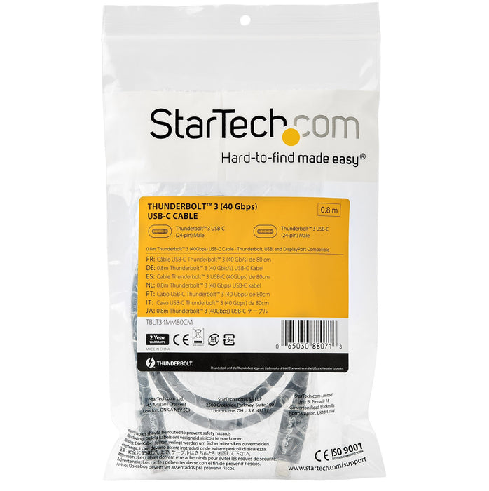 EAN 0065030880718 - StarTech.com TBLT34MM80CM cable Thunderbolt 0,8 m 40 Gbit/s Negro imagen 4