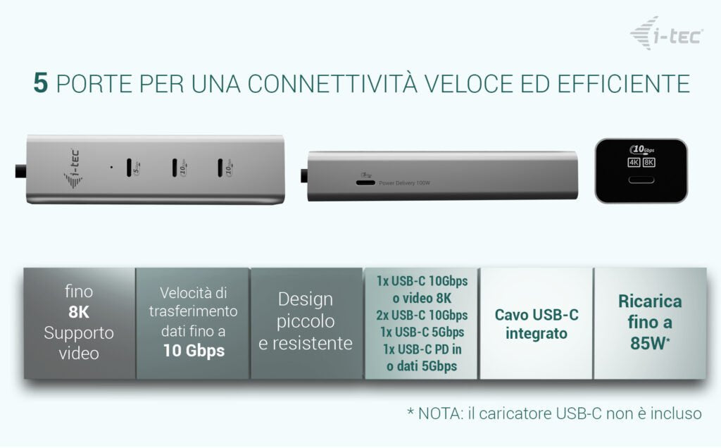 EAN 8595611707346 - i-tec Metal C31HUBMETAL8KPDPRO hub de interfaz USB Tipo C 10000 Mbit/s Plata imagen 10