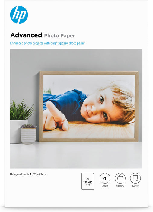 EAN 0882780349650 - HP Advanced Glossy Photo Paper-20 sht/A3/297 x 420 mm De alto brillo imagen 1