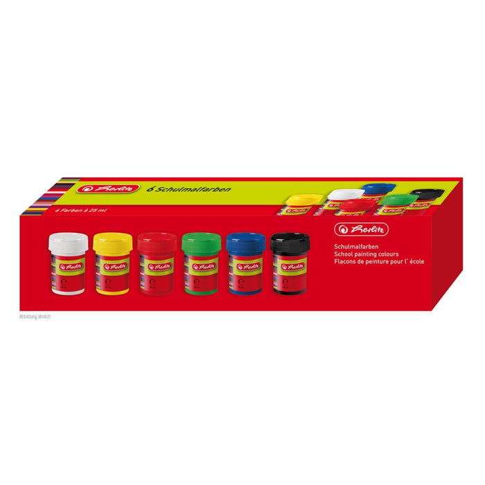 EAN 4008118643023 - Herlitz 8643025 pintura a base de agua Negro, Azul, Verde, Rojo, Blanco, Amarillo 25 ml Jarra 6 pieza(s) imagen 1