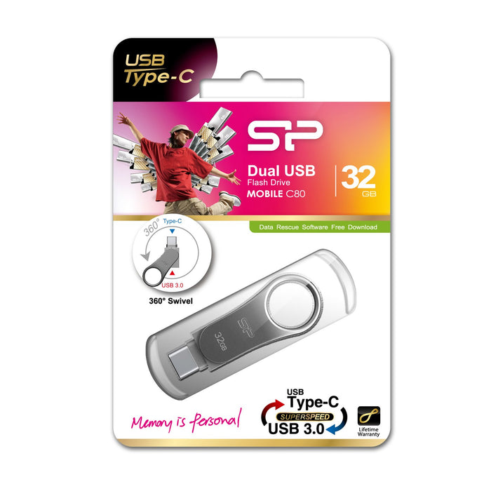 EAN 0886576019772 - Silicon Power Mobile C80 unidad flash USB 32 GB USB Type-A / USB Type-C 3.2 Gen 1 (3.1 Gen 1) Titanio imagen 4