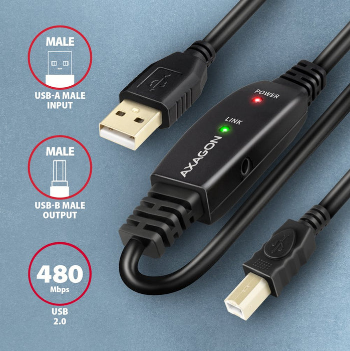 EAN 8595247907196 - Axagon ADR-210B USB 2.0 A-M -> B-M active connecting/repeater cable 10m - Kabel - Digital/Daten cable USB imagen 3