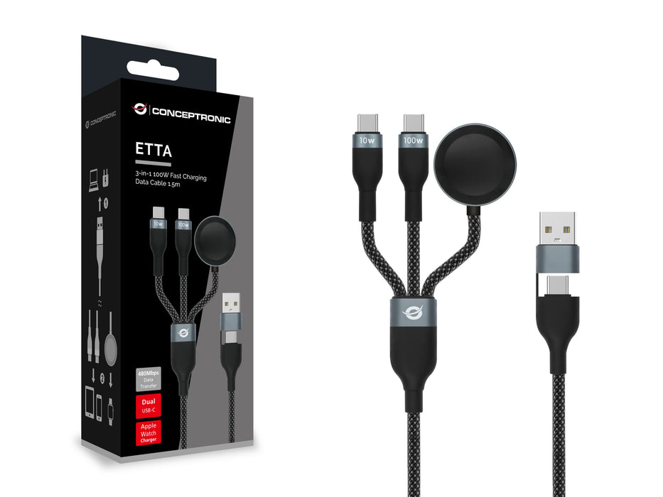 EAN 4015867243480 - Conceptronic ETTA08B15 cable USB USB 2.0 1,5 m USB A 2 x USB C Negro imagen 2