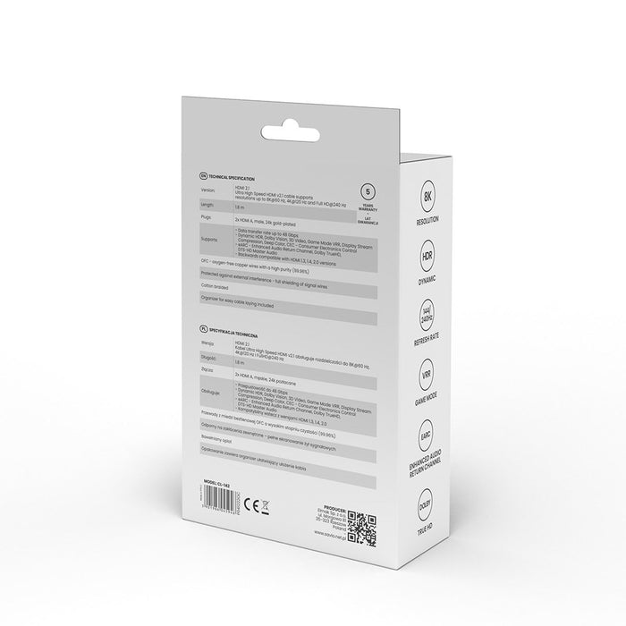 EAN 5901986045946 - Savio CL-142 Kabel HDMI v2.1, 1.8m, mied, oplot baweniany, metalowe wtyczk cable HDMI 1,8 m HDMI tipo A ( imagen 5