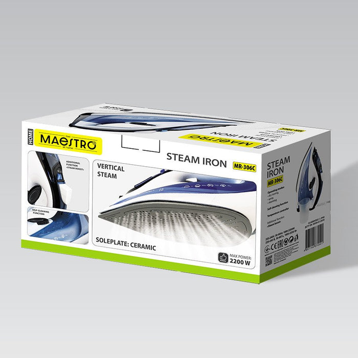 EAN 4820096551455 - Maestro MR-306С plancha Plancha a vapor Suela de cerámica 2200 W Azul, Blanco imagen 5