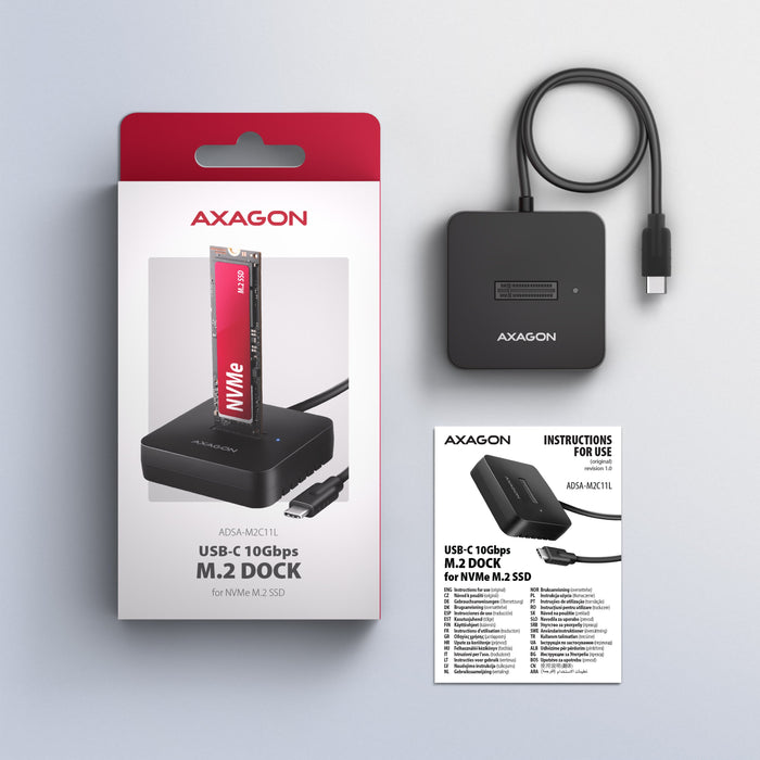 EAN 8595247909534 - Axagon ADSA-M2C11L base de conexión para disco duro USB 3.2 Gen 2 (3.1 Gen 2) Type-C Negro imagen 9