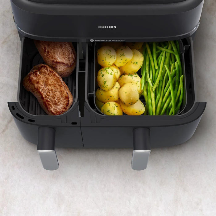 EAN 8720389047459 - Philips 5000 series NA551/00 freidora Doble 9 L Independiente 2750 W Freidora de aire caliente Negro, Pla imagen 3