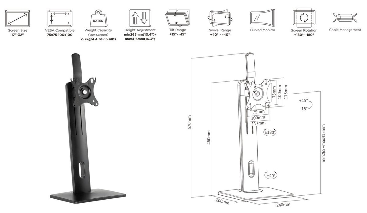 EAN 5704174826033 - eSTUFF GLB226004 soporte para monitor 81,3 cm (32") Escritorio Negro imagen 2