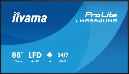 EAN 4948570125357 - iiyama LH8664UHS-B3AG pantalla de señalización Pantalla plana para señalización digital 2,17 m (85.6") Wi imagen 2