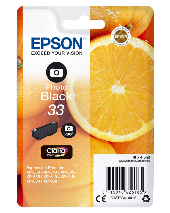 EAN 8715946626185 - Epson Oranges C13T33414012 cartucho de tinta 1 pieza(s) Original Rendimiento estándar Foto negro imagen 1