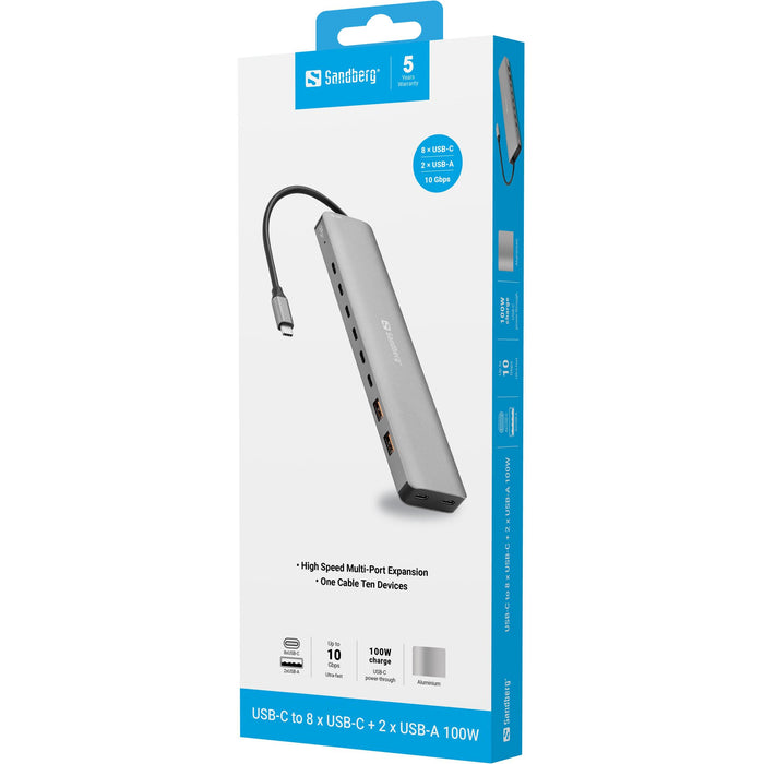 EAN 5705730136801 - Sandberg 136-80 base para portátil y replicador de puertos Alámbrico USB 3.2 Gen 2 (3.1 Gen 2) Type-C Gri imagen 5