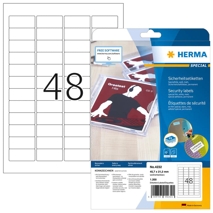 EAN 4008705042321 - HERMA 4232 etiqueta de impresora Blanco Etiqueta para impresora autoadhesiva imagen 1
