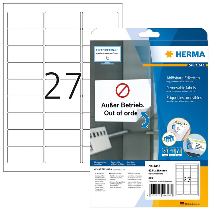 EAN 4008705043472 - HERMA 4347 etiqueta de impresora Blanco Etiqueta para impresora autoadhesiva imagen 1