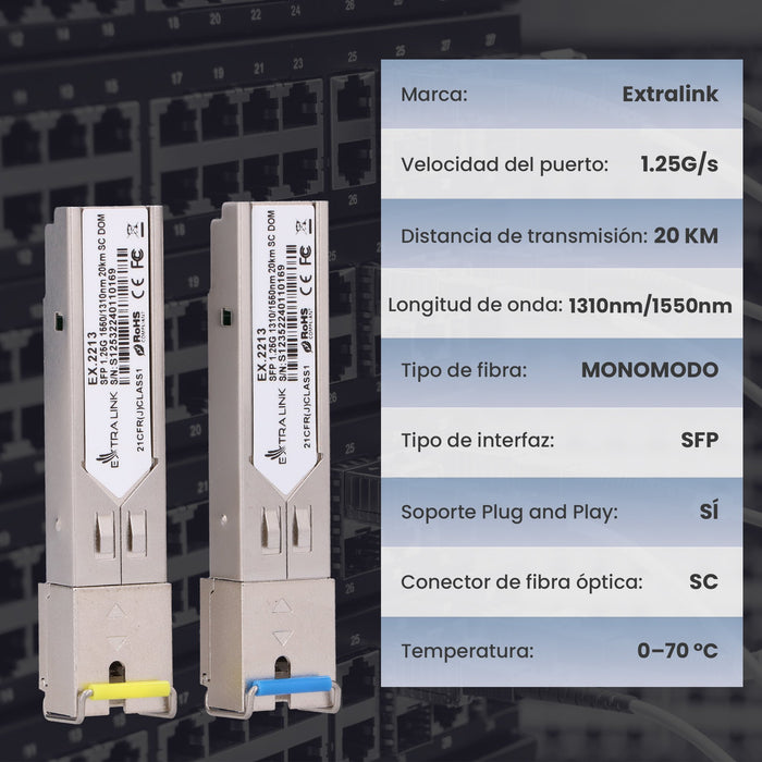 EAN 5902560362213 - Extralink SFP 1.25G WDM 1310/1550NM SM 20KM SC - PAIR red modulo transceptor Fibra óptica 1250 Mbit/s 131 imagen 7