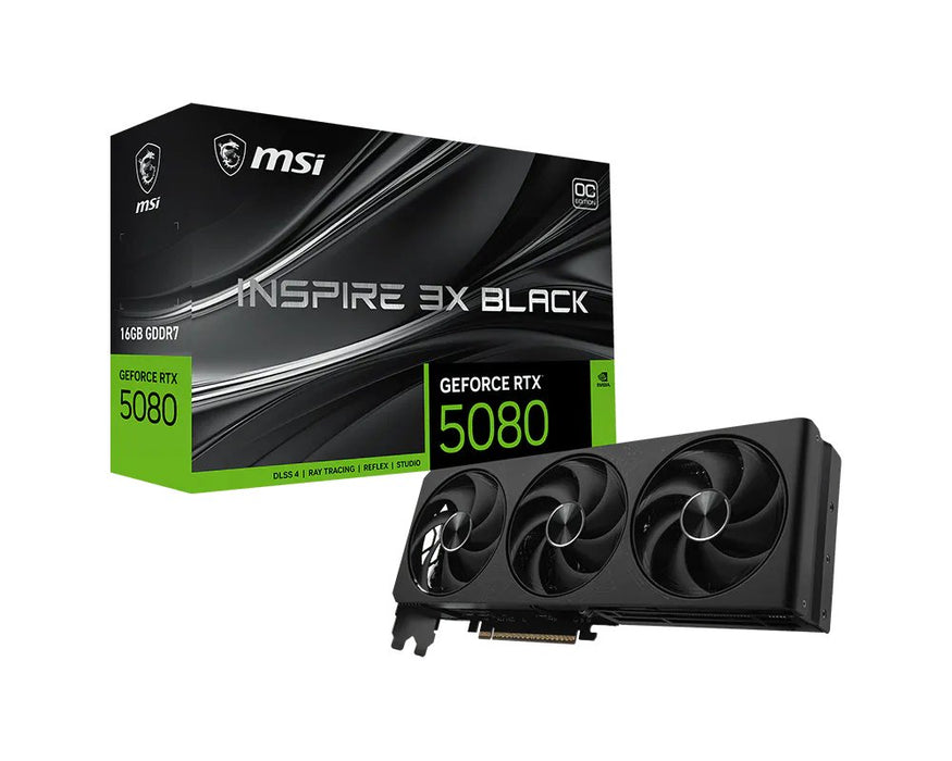 EAN 4711377427913 - MSI GeForce RTX 5080 16G INSPIRE 3X OC BLACK NVIDIA 16 GB GDDR7 imagen 1
