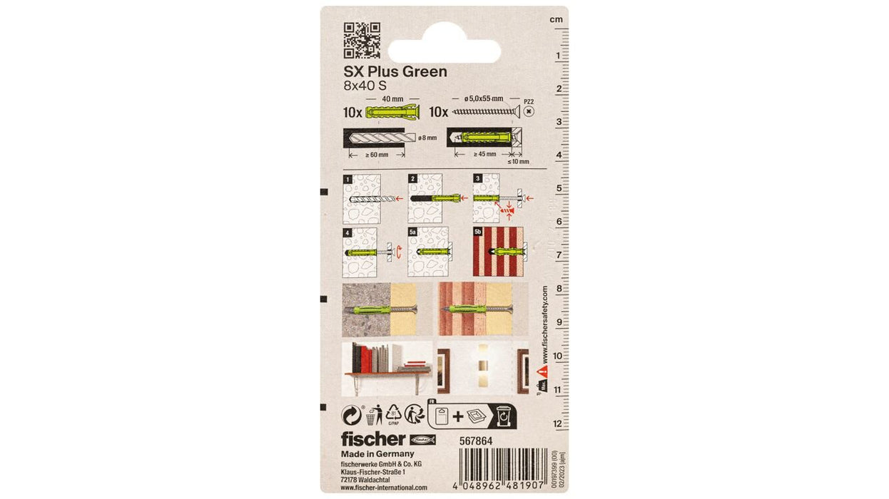 EAN 4048962481907 - Fischer 567864 tornillo de anclaje y taco 10 pieza(s) Juego de enchufes de pared y tornillos 40 mm imagen 3