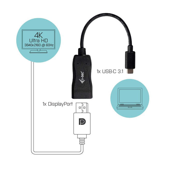 EAN 8595611703003 - i-tec C31DP60HZP adaptador de cable de vídeo 0,15 m USB-C 3.1 DisplayPort Negro imagen 2
