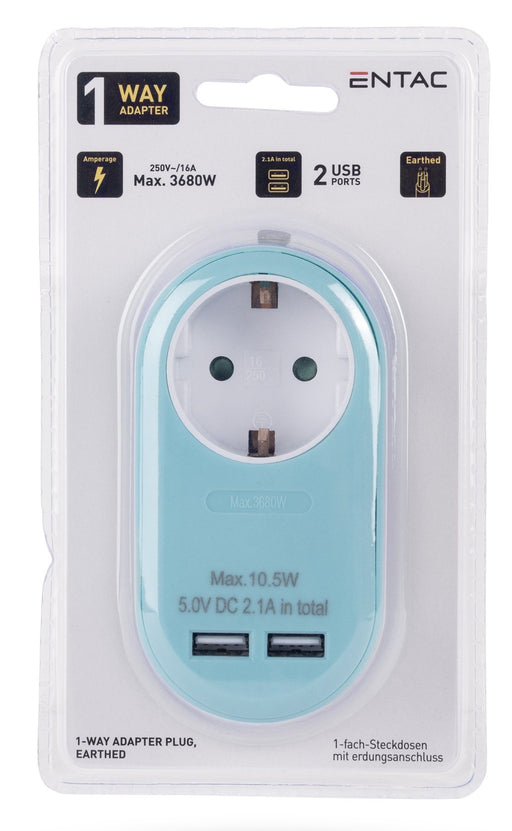 EAN 5999097985404 - Entac EPAG-1EE-2USB-B adaptador de enchufe eléctrico Tipo F Azul imagen 2