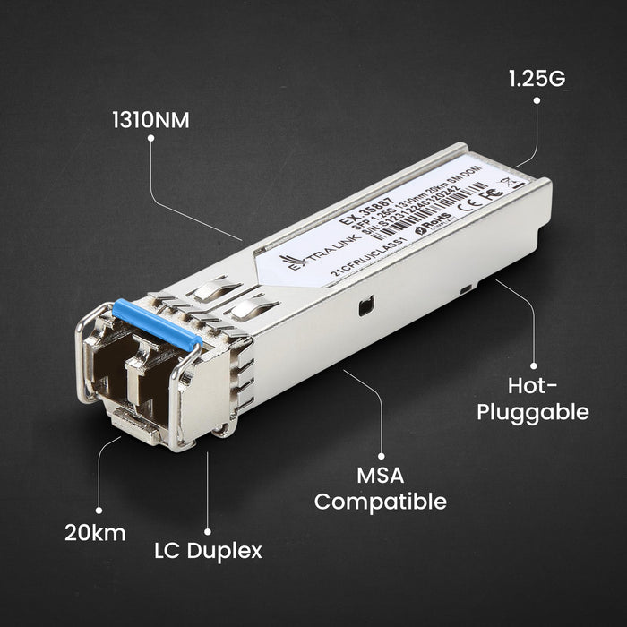 EAN 5905090335887 - Extralink SFP 1.25G 2-pack | Moduł SFP | 1,25Gbps, LC/UPC, 1310nm, 20km, single mode, DOM (EX.35887) red  imagen 12