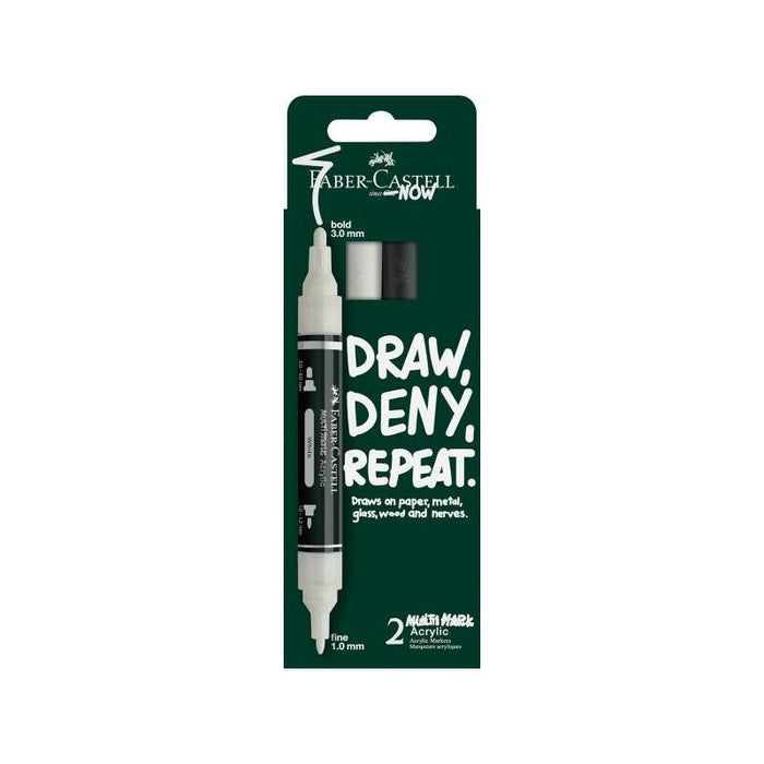 Faber-Castell Multimark Acrylic Pack Con 2 Rotuladores Acrilicos Doble Punta - Puntas Redondas De 1mm Y 3mm - Tinta