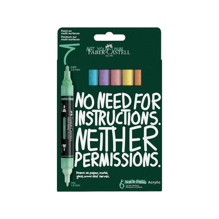 Faber-Castell Multimark Acrylic Pack Con 6 Rotuladores Acrilicos Doble Punta - Puntas Redondas De 1mm Y 3mm - Tinta