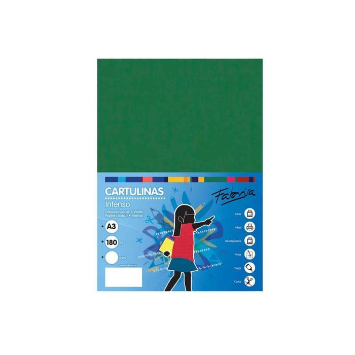 Fabrisa Pack De 25 Cartulinas 180 G/M² - Tamaño A3 - Verde Oscuro