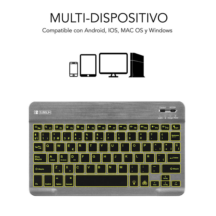 EAN 8436586740597 - SUBBLIM TECLADO SMART BACKLIT BLUETOOTH GREY QWERTY Español Negro, Gris imagen 2